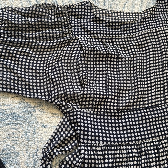 Vintage 80s Albert Nipon 100% silk polkadot pleated semi sheer dress 12 - Picture 7 of 10